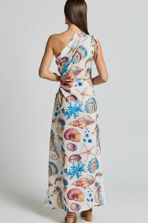 Gemma Midi Dress 8211 One Shoulder Side Cut Out Side Slit Dress In Holiday Print Women Showpo Dresses