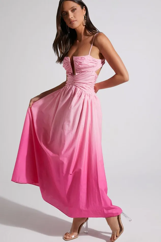 Gianna Midi Dress 8211 Square Neck Cut Out Bust Fit And Flare Dress In Pink Ombre Women Showpo Conscious Gianna Midi Dress 8211 Square Neck Cut Out Bust Fit And Flare Dress In Pink Ombre Women Showpo Conscious