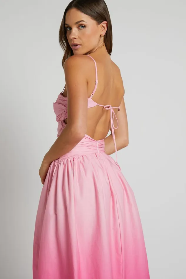 Gianna Midi Dress 8211 Square Neck Cut Out Bust Fit And Flare Dress In Pink Ombre Women Showpo Conscious