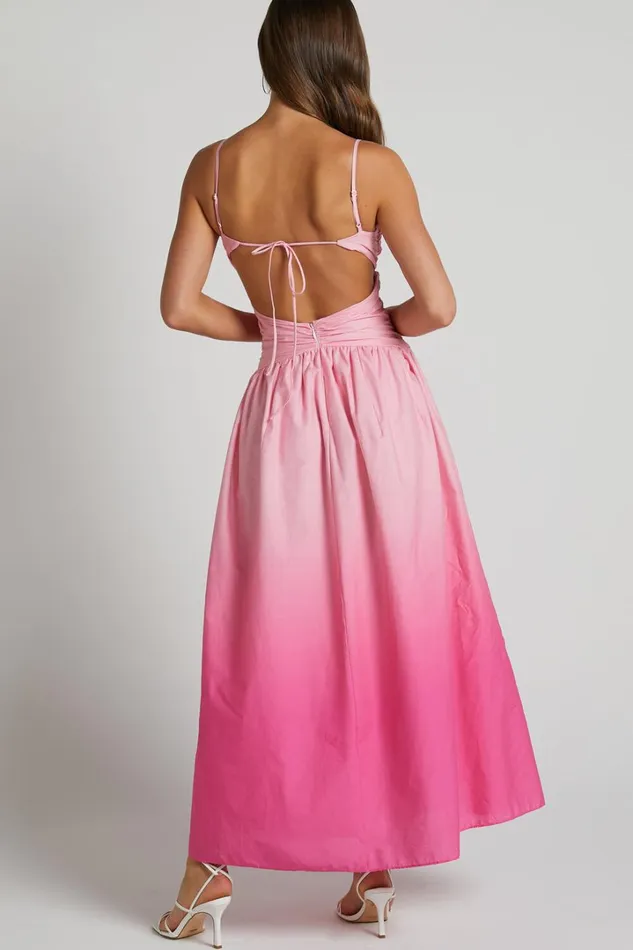 Gianna Midi Dress 8211 Square Neck Cut Out Bust Fit And Flare Dress In Pink Ombre Women Showpo Conscious