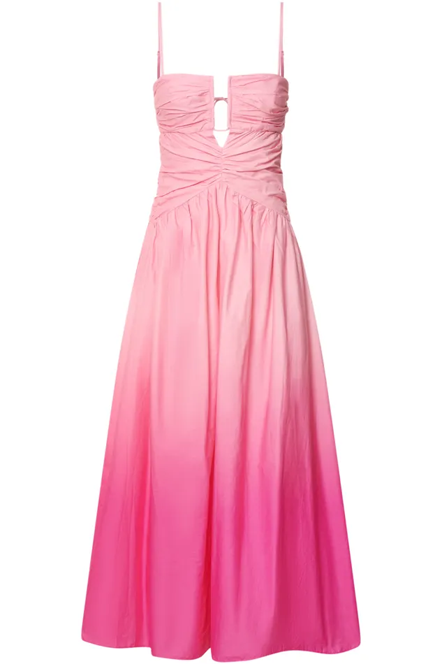 Gianna Midi Dress 8211 Square Neck Cut Out Bust Fit And Flare Dress In Pink Ombre Women Showpo Conscious