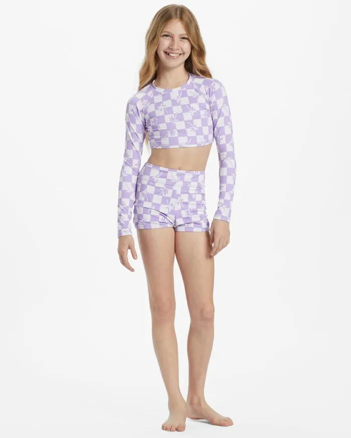 Girl039s Check Your Palm Long Sleeve Crop Peaceful Lilac Kids Billabong Girls039 Swimwear