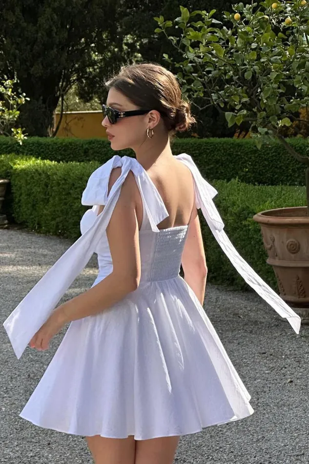 Girley Mini Dress 8211 Bow Strap Dress In White Women Showpo Curve Clothes