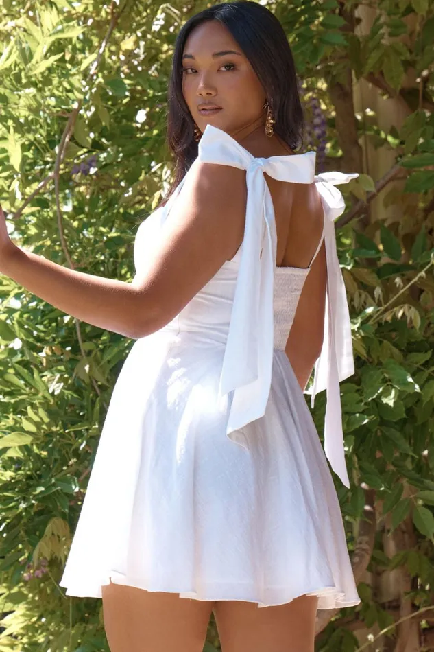 Girley Mini Dress 8211 Bow Strap Dress In White Women Showpo Curve Clothes