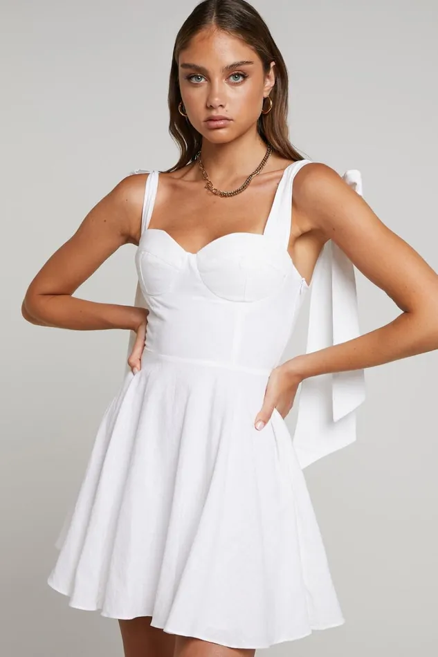 Girley Mini Dress 8211 Bow Strap Dress In White Women Showpo Curve Clothes