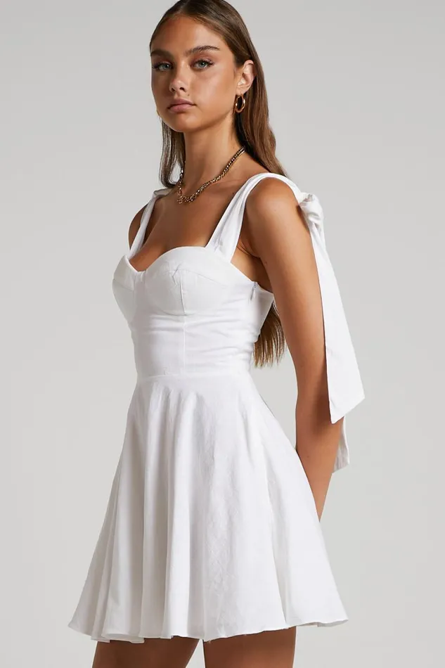 Girley Mini Dress 8211 Bow Strap Dress In White Women Showpo Curve Clothes