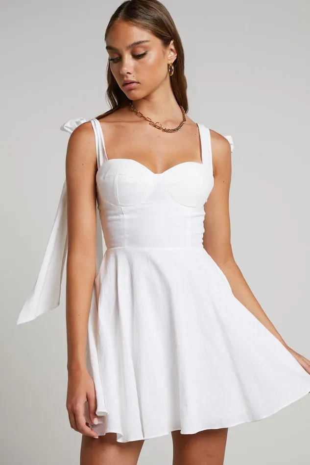 Girley Mini Dress 8211 Bow Strap Dress In White Women Showpo Curve Clothes