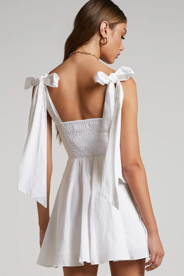 Girley Mini Dress 8211 Bow Strap Dress In White Women Showpo Curve Clothes