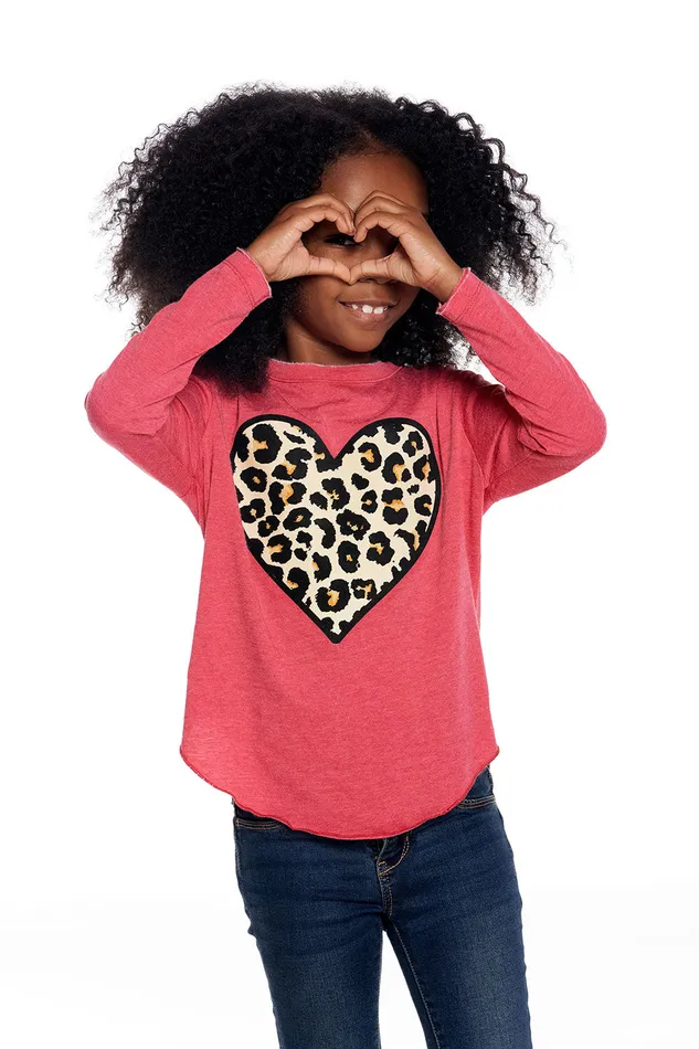 Girls Chaser Brand Leopard Heart Tops