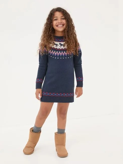 Girls Fatface Dresses Multi Fairisle Horse Knitted Dress
