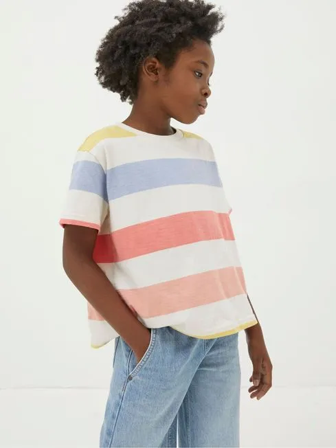 Girls Fatface Tops and TShirts Natural Block Stripe TShirt