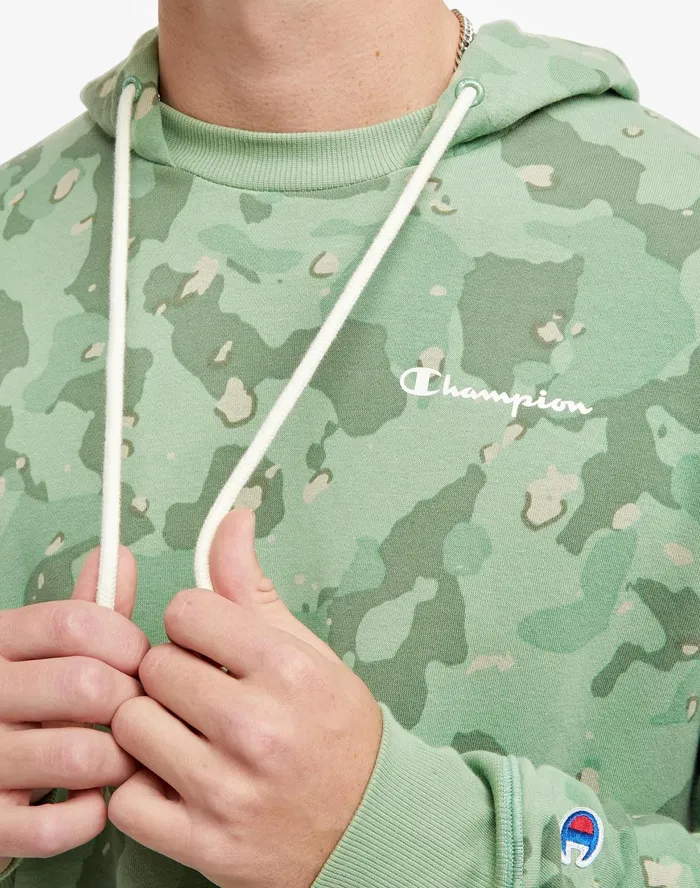 Global Explorer French Terry Hoodie Camo Print Script Logo Cc Camo 2 All About Olive Men Champion Hoodies and Sweatshirts