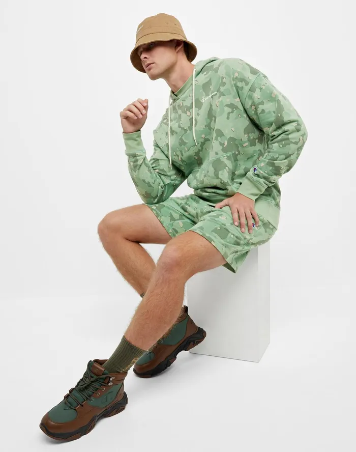 Global Explorer French Terry Hoodie Camo Print Script Logo Cc Camo 2 All About Olive Men Champion Hoodies and Sweatshirts