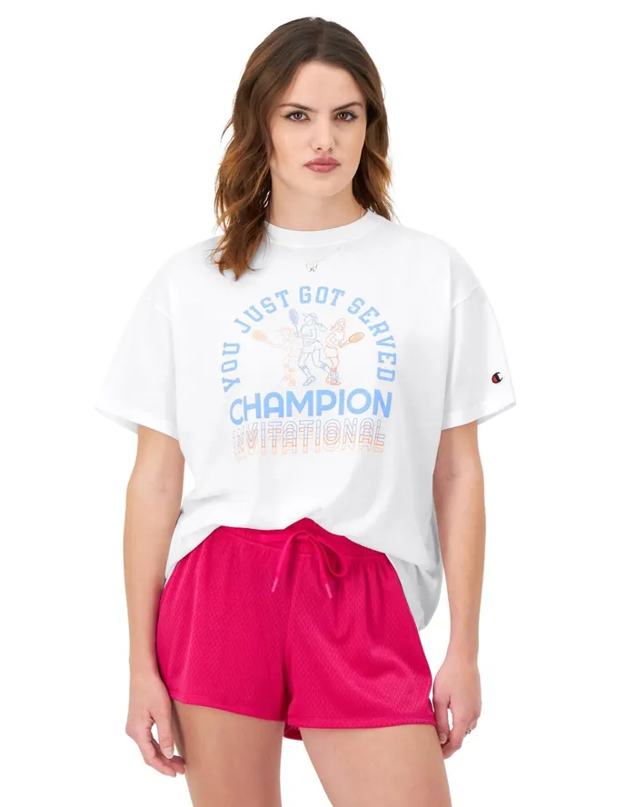 Graphic TShirt Oversized You Just Got Served White Women Champion TShirts and Tops