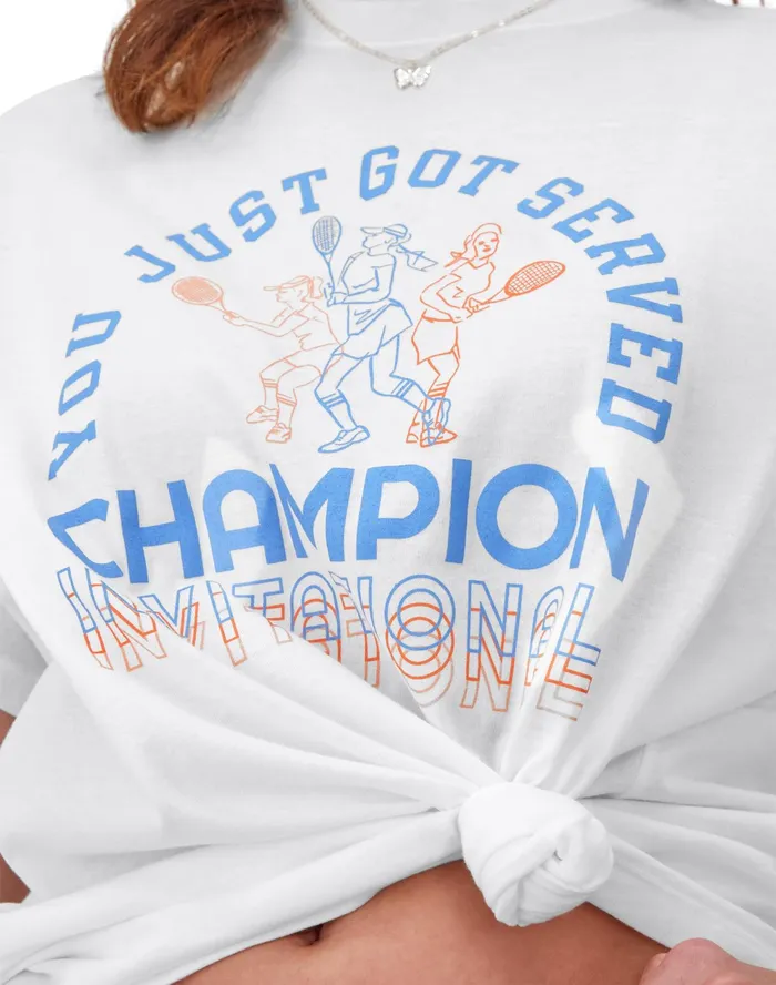Graphic TShirt Oversized You Just Got Served White Women Champion TShirts and Tops