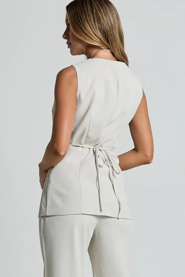 Gwyneth Vest 8211 Button Up Longline Waistcoat In Stone Women Showpo Tops