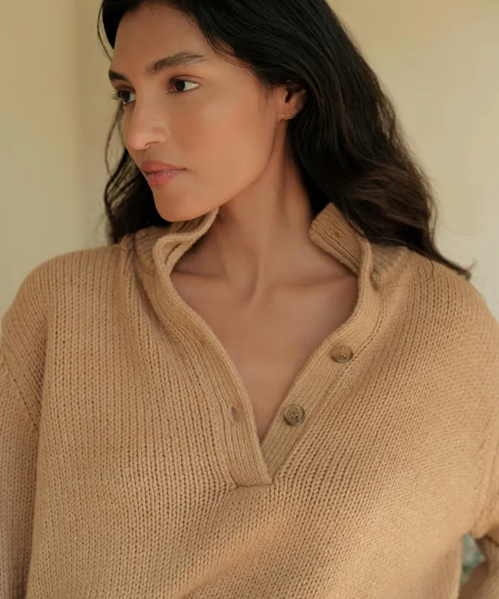 HalfZips Women Jenni Kayne Chase Button Pullover Camel