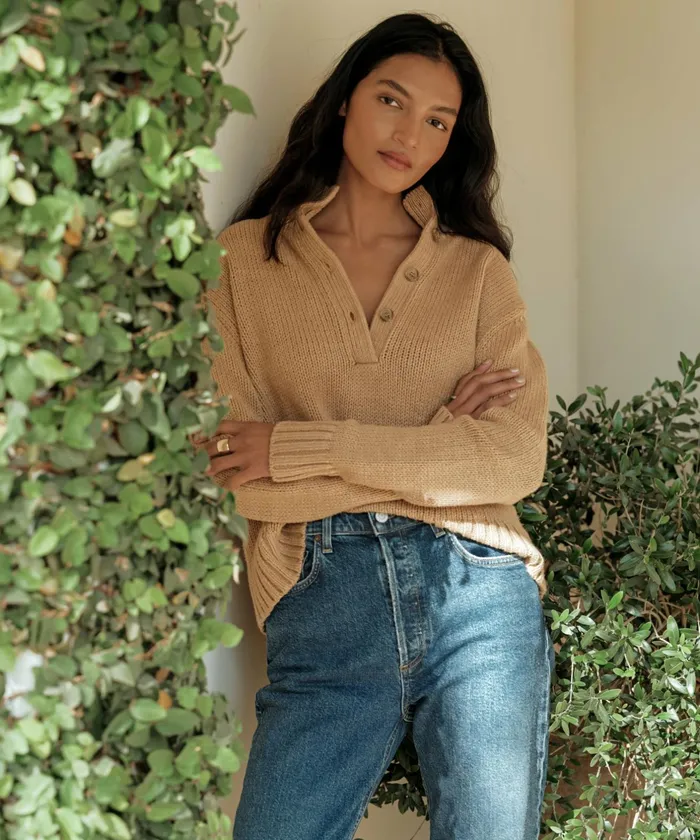 HalfZips Women Jenni Kayne Chase Button Pullover Camel