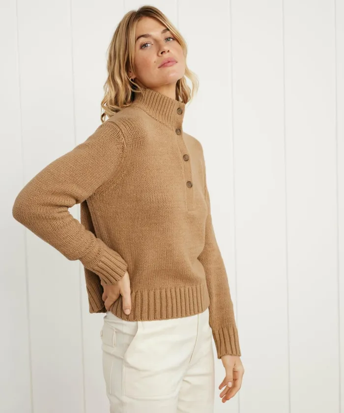 HalfZips Women Jenni Kayne Chase Button Pullover Camel