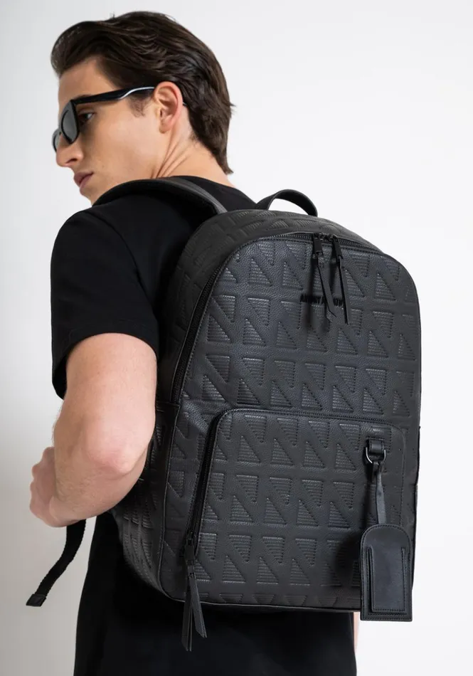 Handbags Men Antony Morato Backpack In Tumbled Pu Printed Black