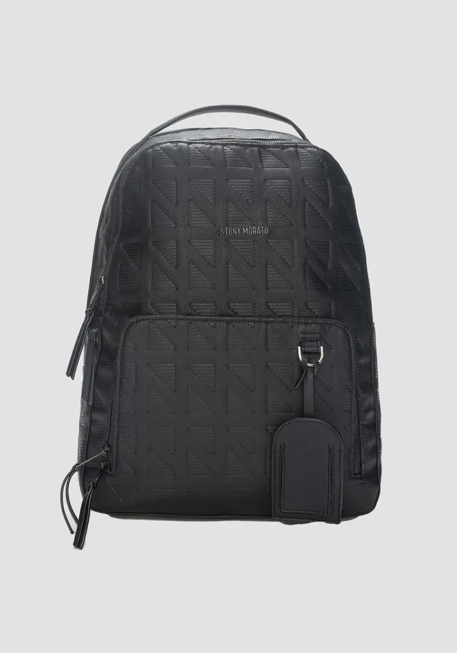 Handbags Men Antony Morato Backpack In Tumbled Pu Printed Black