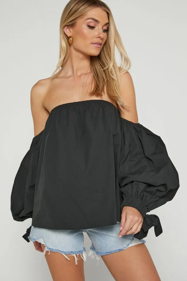 Hannah Top 8211 Off Shoulder Puff Sleeve Top In Black Women Showpo Tops