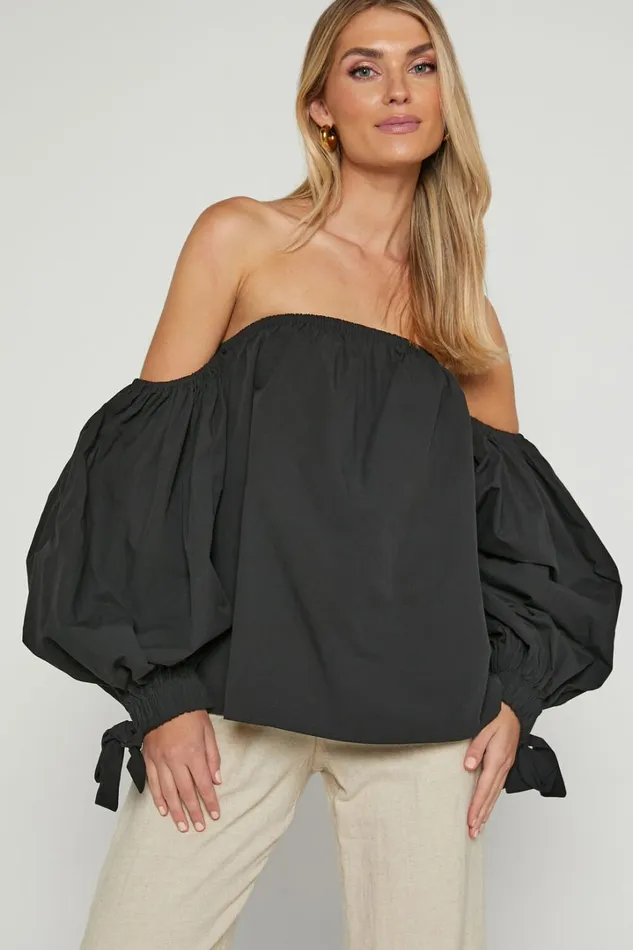 Hannah Top 8211 Off Shoulder Puff Sleeve Top In Black Women Showpo Tops