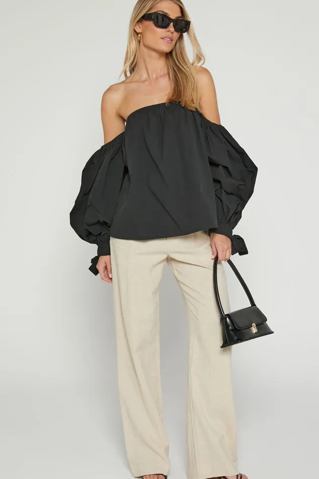 Hannah Top 8211 Off Shoulder Puff Sleeve Top In Black Women Showpo Tops