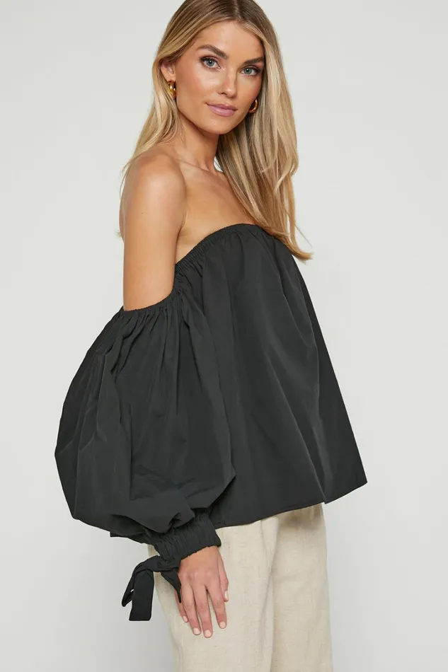 Hannah Top 8211 Off Shoulder Puff Sleeve Top In Black Women Showpo Tops