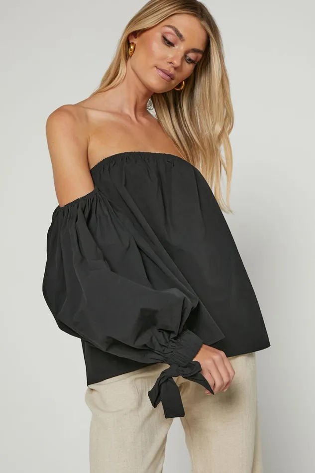 Hannah Top 8211 Off Shoulder Puff Sleeve Top In Black Women Showpo Tops