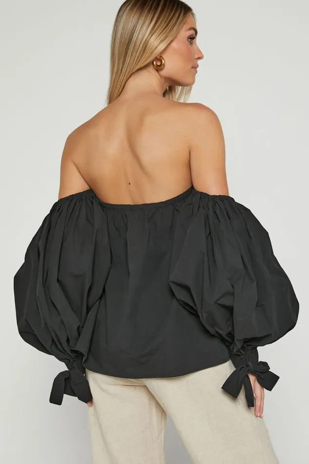 Hannah Top 8211 Off Shoulder Puff Sleeve Top In Black Women Showpo Tops
