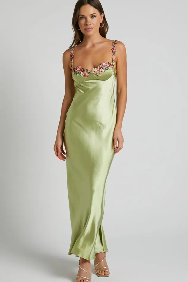 Harmony Midi Dress 8211 Floral Detail Cup Bust Satin Dress In Citrus Women Showpo Dresses Harmony Midi Dress 8211 Floral Detail Cup Bust Satin Dress In Citrus Women Showpo Dresses