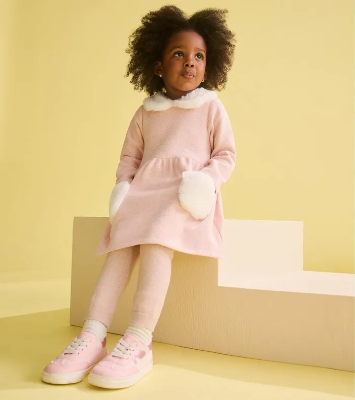 Hatley Baby and Toddler Girls Rose Elegance Herringbone Fur Trim Dress Baby and Toddler Dresses