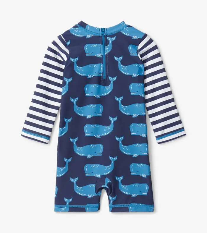 Hatley Block Whales Baby OnePiece Rashguard Baby and Toddler Swimwear