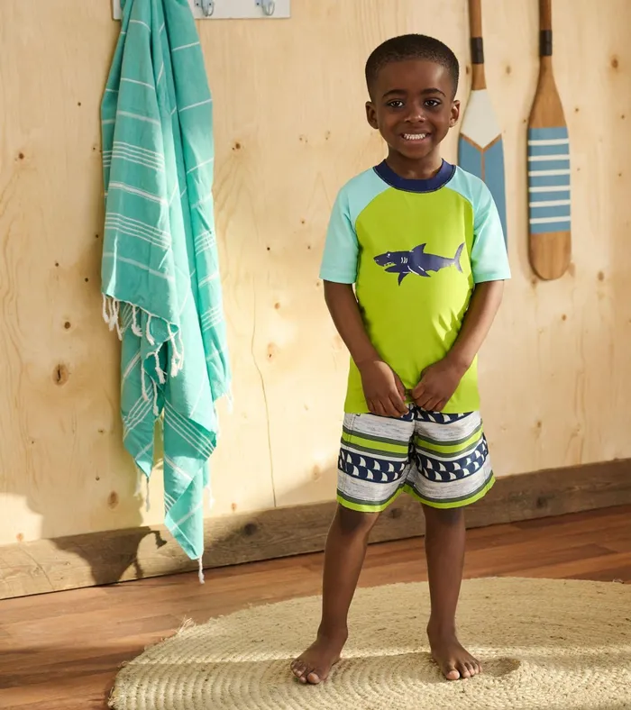 Hatley Boys Lime Green Shark Short Sleeve Rashguard Boys Swimwear