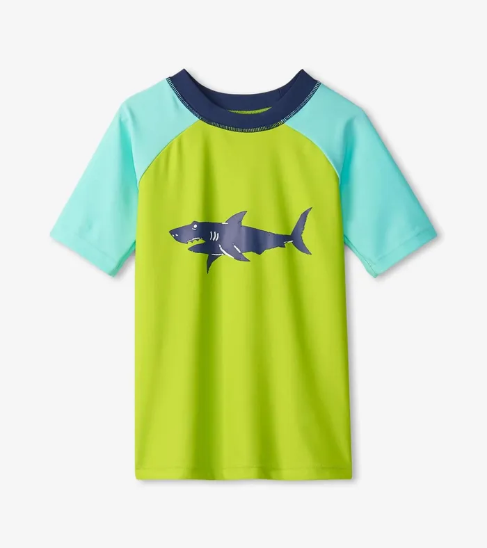 Hatley Boys Lime Green Shark Short Sleeve Rashguard Boys Swimwear