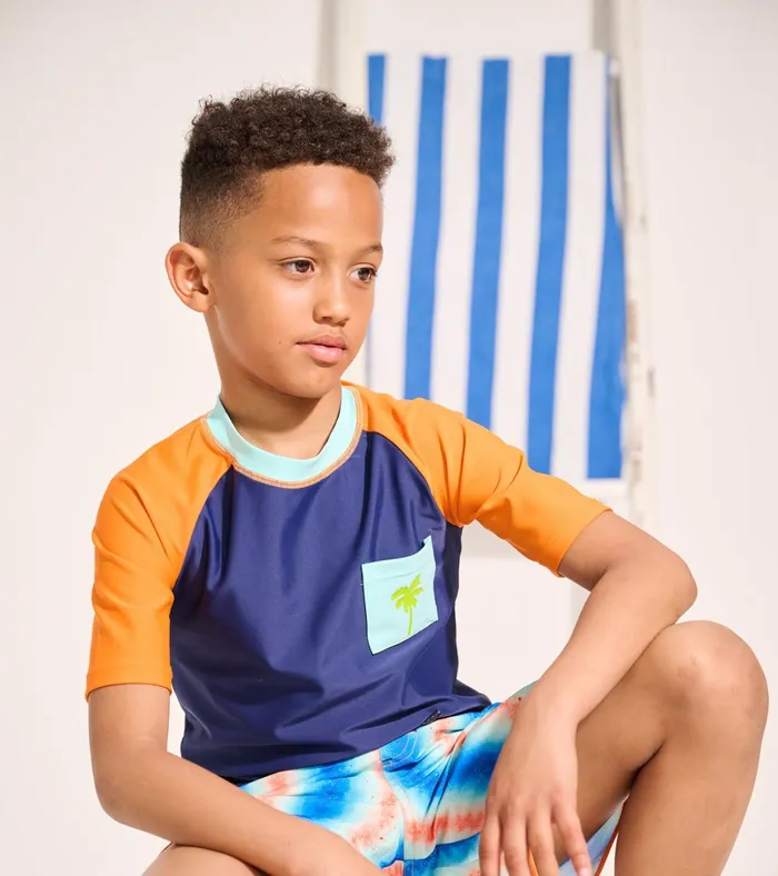 Hatley Boys Palm Oranges Short Sleeve Rashguard Boys Swimwear