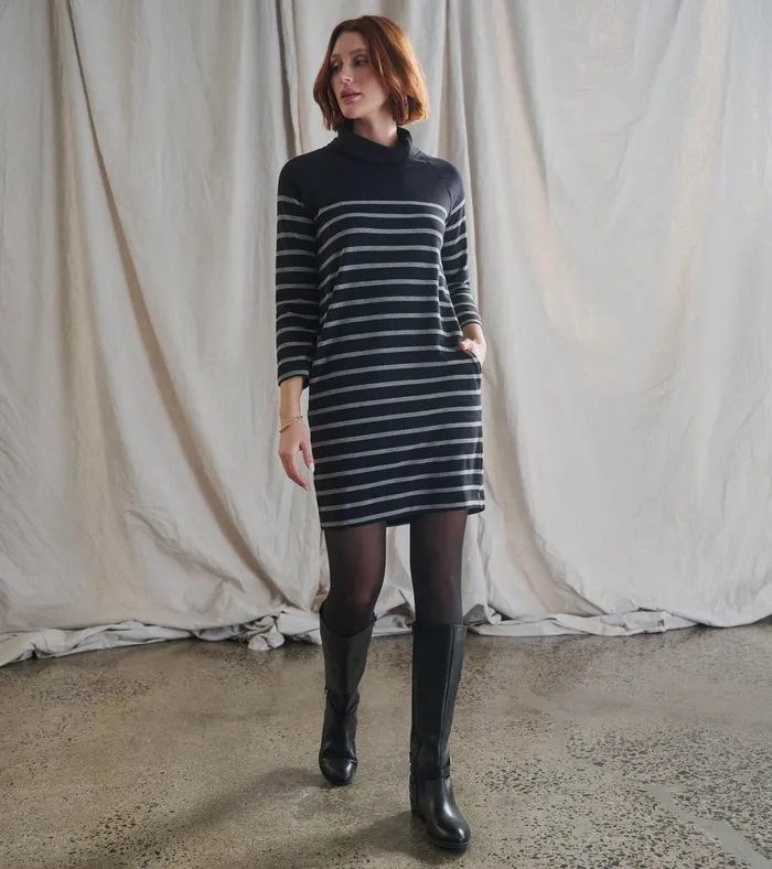 Hatley Draped Collar Dress 8211 Caviar Stripe Women Dresses