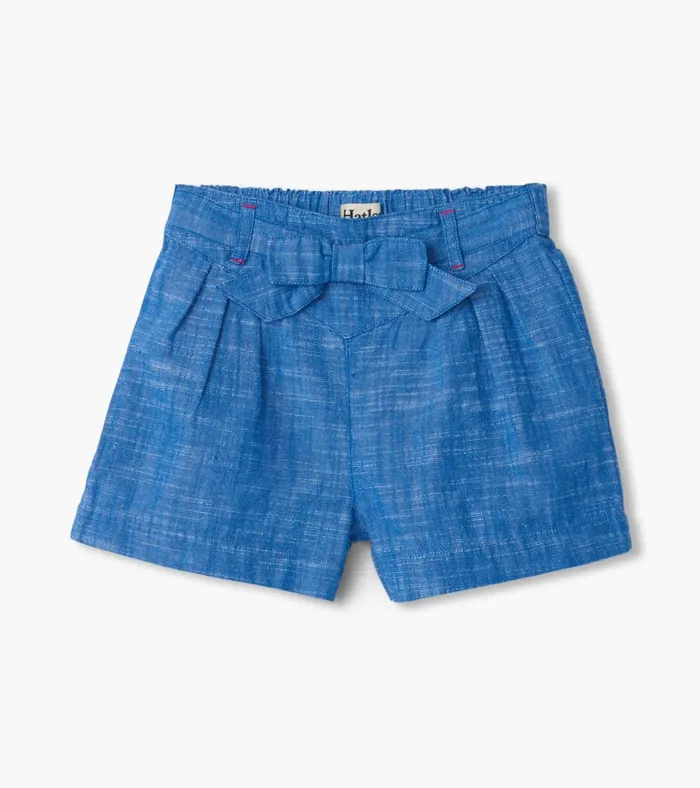Hatley Girls Belted Chambray Paper Bag Shorts Girls Bottoms