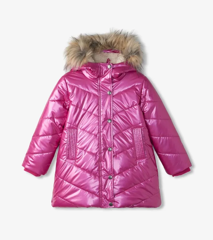 Hatley Girls Fuschia Star Puffer Jacket Girls Outerwear