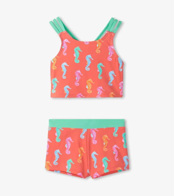 Hatley Girls Painted Seahorse TwoPiece Crop Top Bikini Set Girls Swimwear