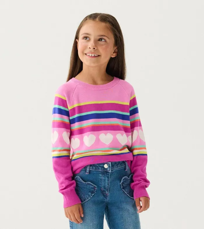 Hatley Girls Rainbow Heart Sweater Girls Sweaters