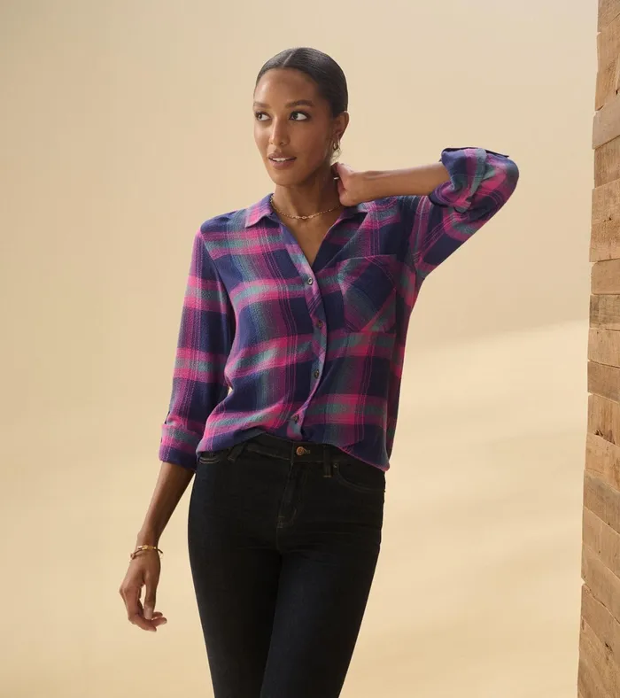 Hatley Lila Button Down 8211 Fuchsia Plaid Women Tops