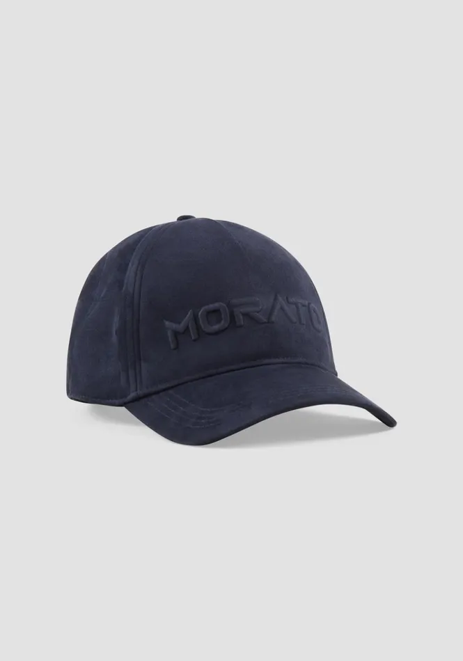 Hats Men Antony Morato Blue SuedeEffect Basketball Style Flat Brim Cap Blue Ink