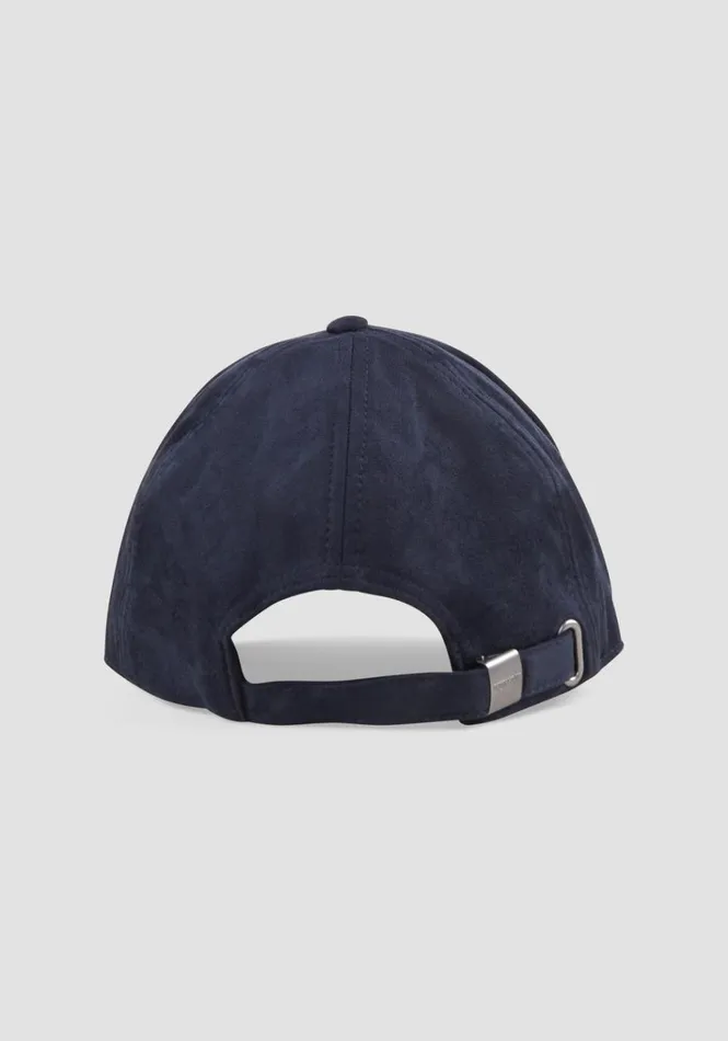 Hats Men Antony Morato Blue SuedeEffect Basketball Style Flat Brim Cap Blue Ink