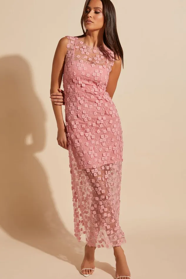 Hazel Midi Dress 8211 3D Flower Net Bodycon Dress In Pink Women Showpo Dresses