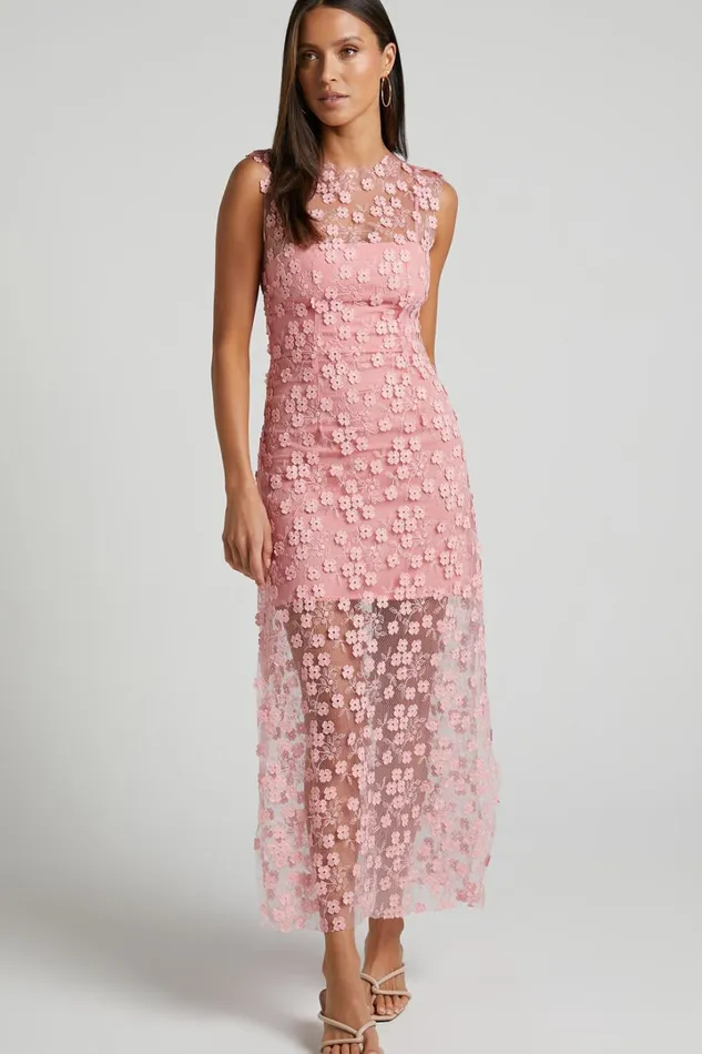 Hazel Midi Dress 8211 3D Flower Net Bodycon Dress In Pink Women Showpo Dresses Hazel Midi Dress 8211 3D Flower Net Bodycon Dress In Pink Women Showpo Dresses
