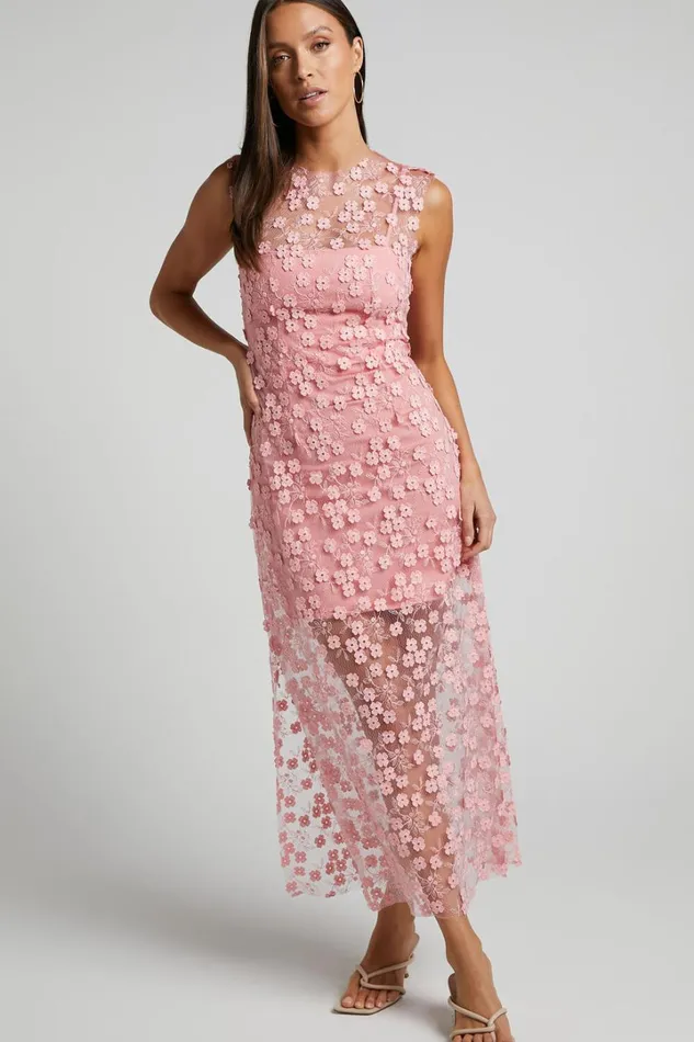 Hazel Midi Dress 8211 3D Flower Net Bodycon Dress In Pink Women Showpo Dresses Hazel Midi Dress 8211 3D Flower Net Bodycon Dress In Pink Women Showpo Dresses