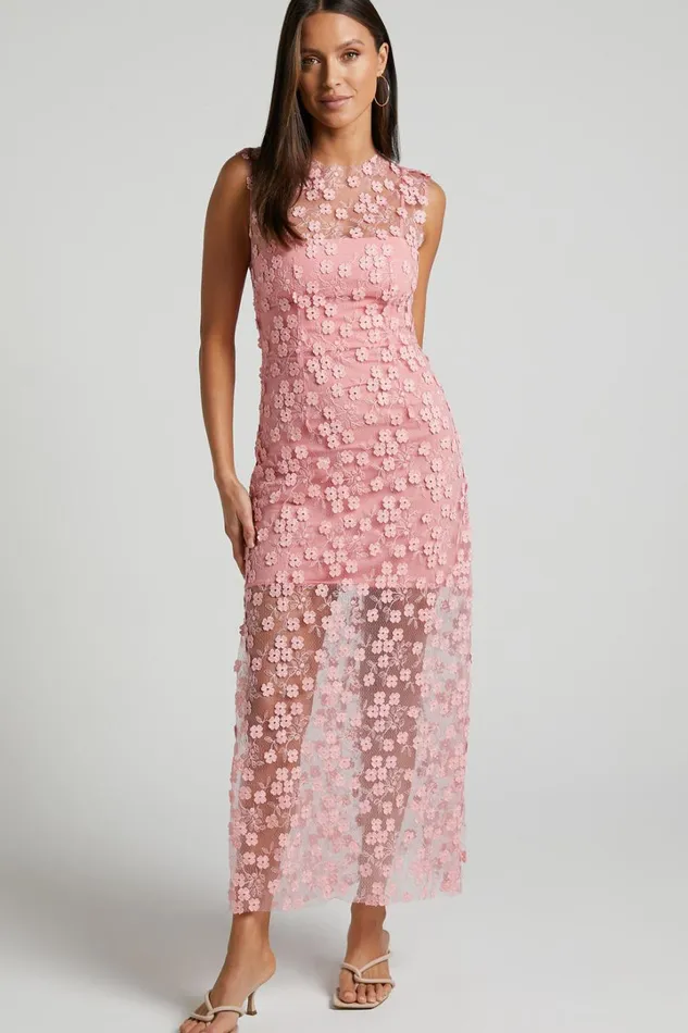 Hazel Midi Dress 8211 3D Flower Net Bodycon Dress In Pink Women Showpo Dresses Hazel Midi Dress 8211 3D Flower Net Bodycon Dress In Pink Women Showpo Dresses