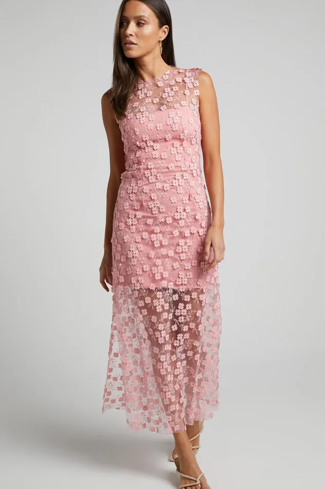 Hazel Midi Dress 8211 3D Flower Net Bodycon Dress In Pink Women Showpo Dresses Hazel Midi Dress 8211 3D Flower Net Bodycon Dress In Pink Women Showpo Dresses